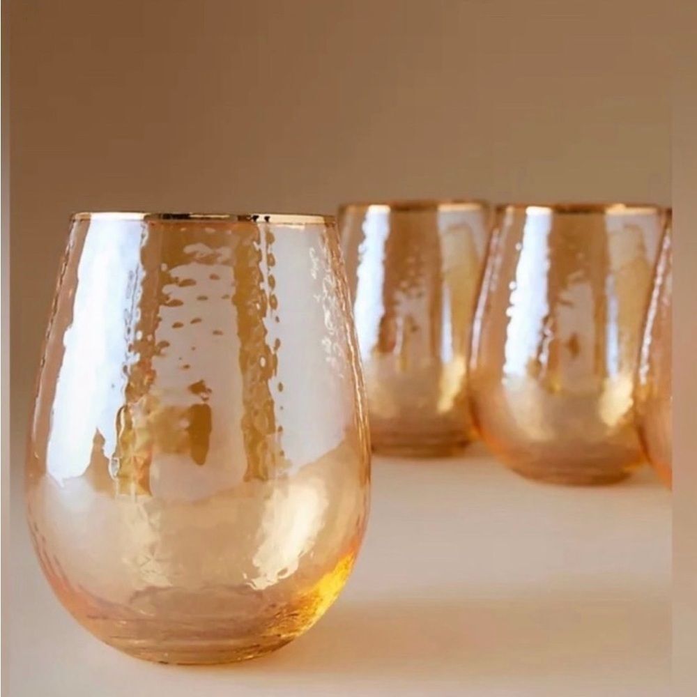 Anthropologie NWT Zaza Honey Lustre Stemless Wine Glasses (set of two)